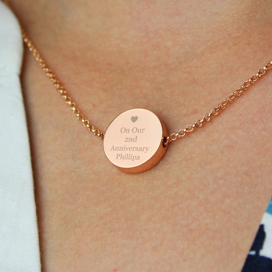 Personalised Heart Rose Gold Toned Disc Necklace - Elegant Casa